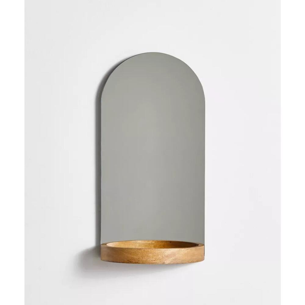Urban Outfitters Arched Mirror with Wooden Shelf - Gray and Brown